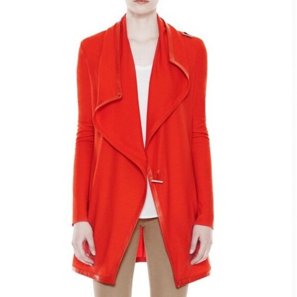 Helmut Lang Lipstick Red Wool Mock Neck Cardigan Sweater in a Size S Small - Picture 1 of 11
